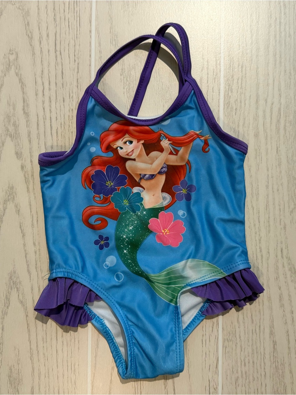Disney Baby Ariel Little Mermaid One Piece Swimsuit Girls 12M Ruffle Blue